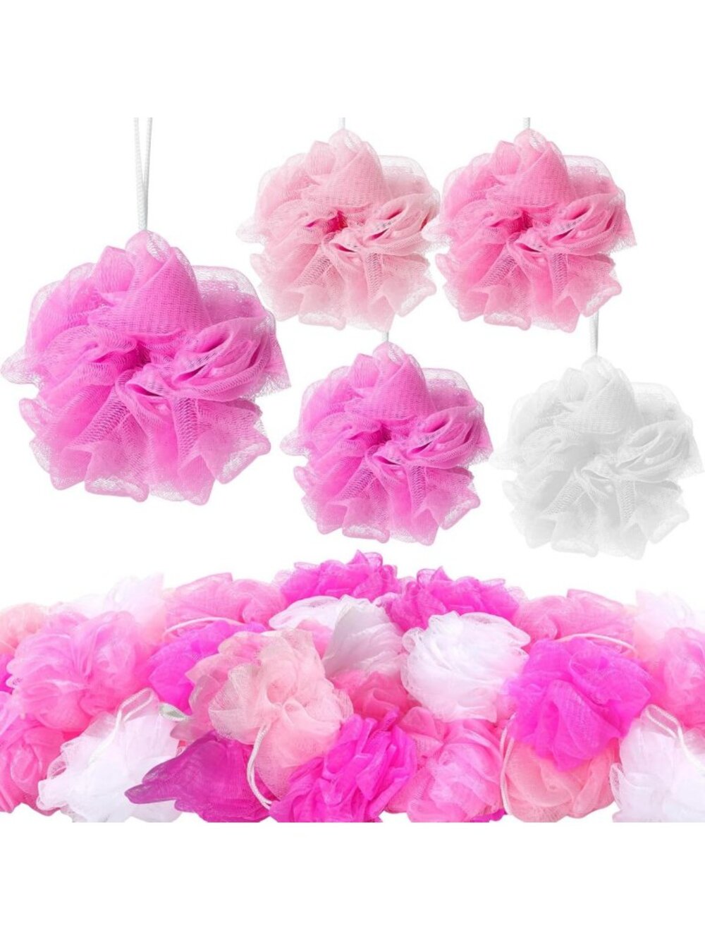 80 Pcs Pink Loofah Sponges Set - Travel Size Bath & Spa Essentials, Bulk Pack